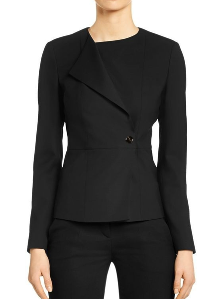 

Fall Crew Neck Elegant Mid-weight Non-Stretch Work Formal Outerwear, Black, Blazers