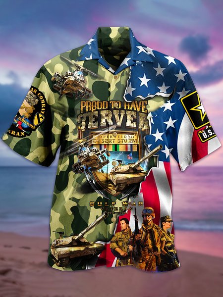 

Patriotic Short Sleeve Shirt Collar Shirts & Tops, As picture, Men's Floral shirt