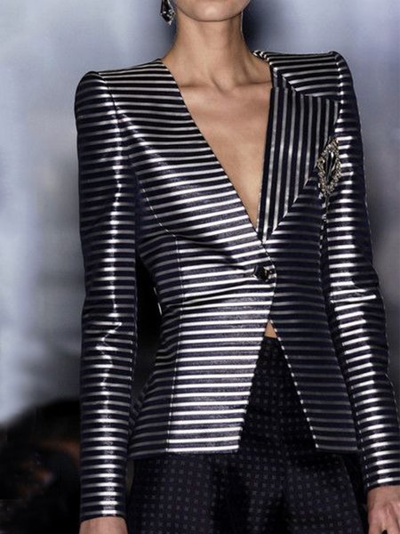 

Long Sleeve Regular Fit Striped Outerwear, Black, Blazers