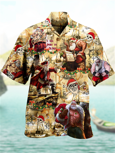 

Mens Christmas Skull Santa Print Loose Short Sleeve Shirts, Khaki, Men's Floral shirt