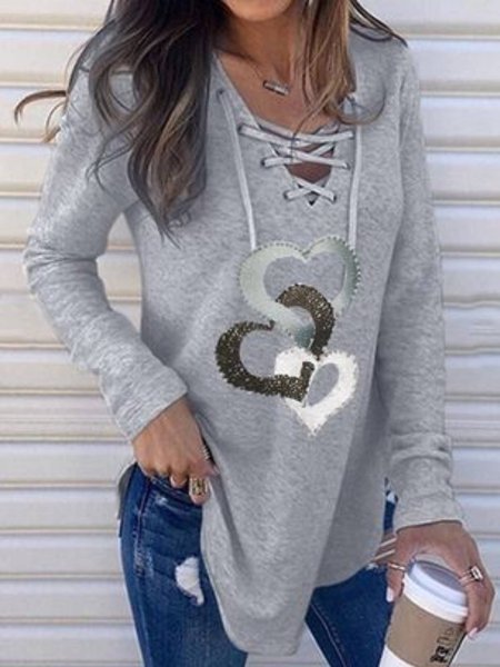 

Regular Fit V Neck Shirts & Tops, Gray, Tops