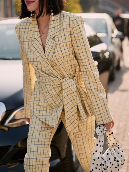 

Long Sleeve Regular Fit Lapel Lady Outerwear, Yellow, Blazers