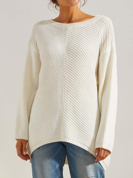 

Off Shoulder Crew Neck Long Sleeve Sweater, White, Sweaters & Cardigans