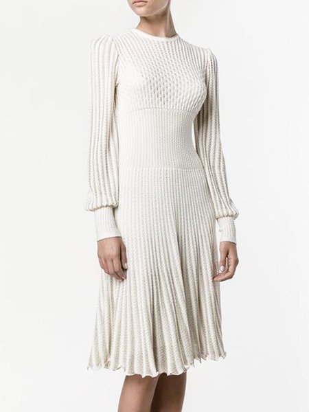 

Regular Fit Plain Crew Neck Midi Dress, White, Midi Dresses