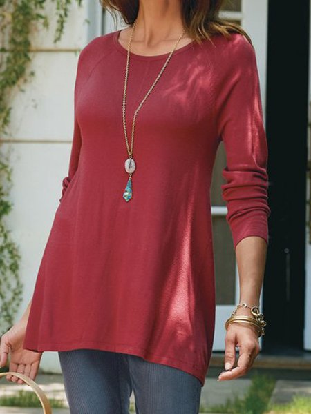 

Loosen Plain Shirts & Tops, Deep red, Tops