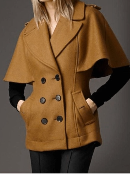 

Winter Lapel Elegant Non-Stretch Work Formal Mid-weight Outerwear, Brown, Coats