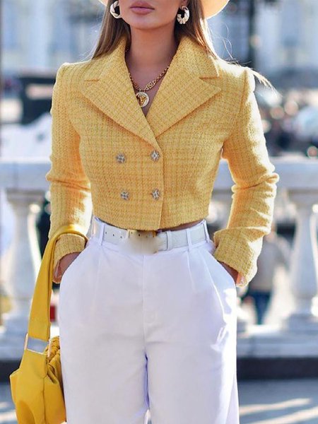

Long Sleeve Daily Regular Fit Solid Lapel Outerwear, Yellow, Blazers