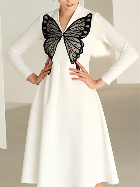 

Vacation V Neck Dresses, White, Midi Dresses