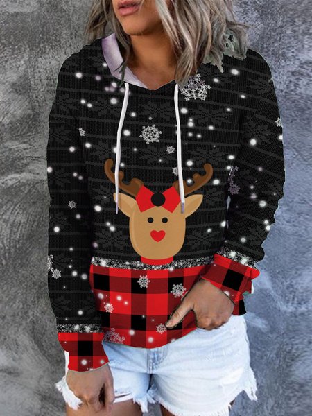 

Merry Christmas Plaid FawnHooded Loosen Sweatshirt, Red, Hoodies&Sweatshirts