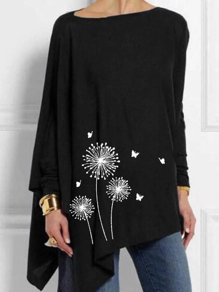 

Crew Neck Casual Loosen Shirts & Tops, Black, Tops