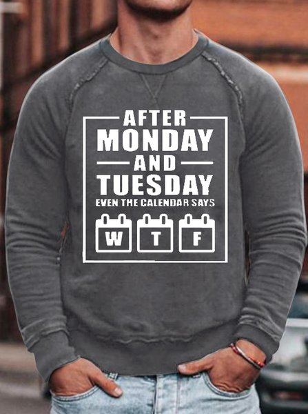 

Funny text print round neck long-sleeved sweatshirt, Gray, Hoodies&Sweatshirts