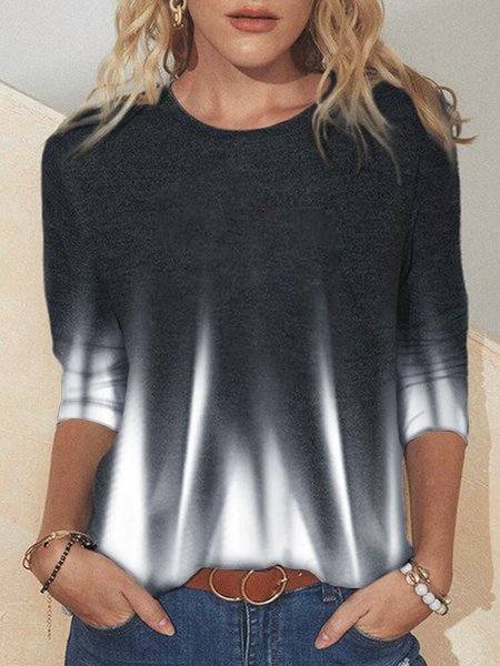 

Personalizzato Di base Casuale graduale contrasto stampa a maniche lunghe T-shirt, Nero-bianco, T-Shirts