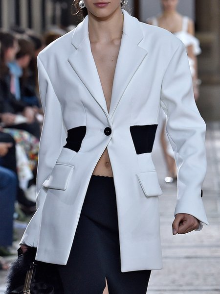 

Long Sleeve Solid Simple Outerwear, White, Blazers