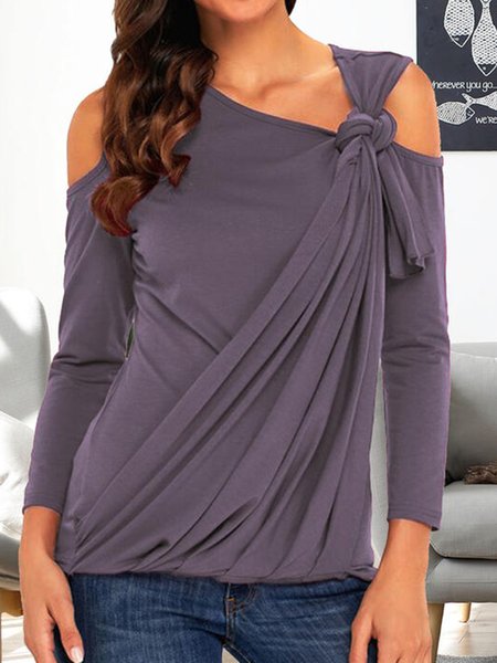 

Knot Front Plain Casual Shirts & Tops, Purple, Tops