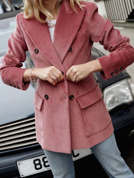 

Corduroy Elegant Solid Lapel Outerwear Suit, Pink, Blazers