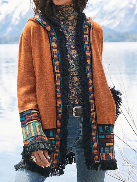 

Plus size Casual West Styles Hooded Outerwear, Multicolor, Outerwear