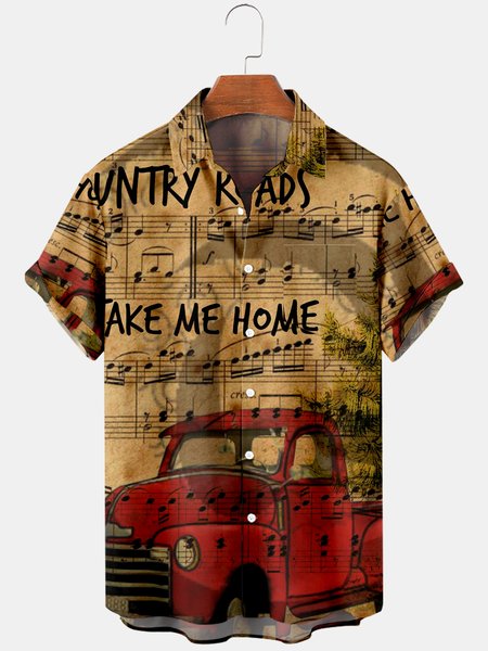 

Mens Vintage Car Sheet music Printed Casual Breathable Short Sleeve Shirts, Khaki, Men's Floral shirt