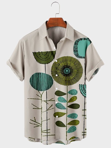 

Work Geometric Shirt Collar Shirts, As picture, Men's Floral shirt