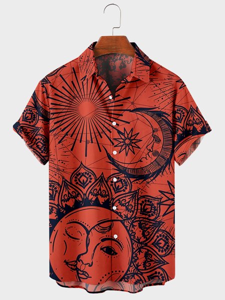 

Short Sleeve Shirt Collar Shirts, As picture, Men's Floral shirt