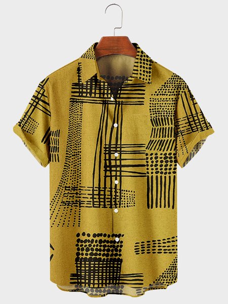 

Short Sleeve Shirt Collar Striped Shirts, Yellow, Men's Floral shirt