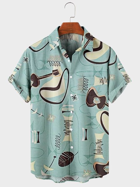 

Vintage Short Sleeve Music Shirts, Green, Men's Floral shirt