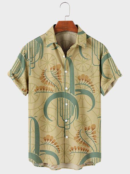 

Shirt Collar Geometric Short Sleeve Shirts, Yellow, Men's Floral shirt