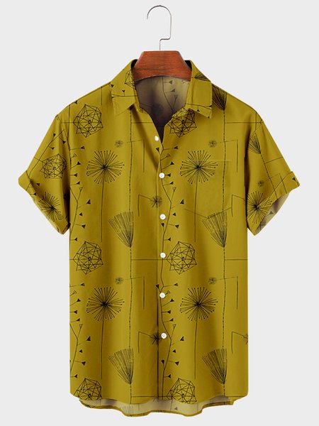 

Short Sleeve Striped Vacation Shirts, Yellow, Men's Floral shirt