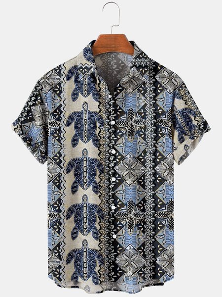

Vintage Shirt Collar Short Sleeve Shirts, As picture, Men's Floral shirt
