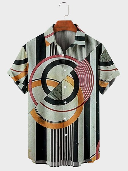

Short Sleeve Abstract Work Shirts, As picture, Men's Floral shirt