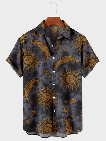 

Shirt Collar Short Sleeve Shirts, As picture, Men's Floral shirt