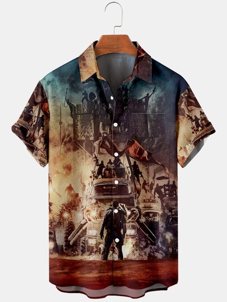 

Mens Veterans Day Printed Casual Breathable Short Sleeve Shirts, Khaki, Men's Floral shirt