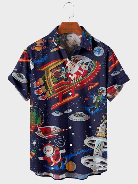 

Christmas Shirt Collar Vintage Shirts & Tops, As picture, Men's Floral shirt