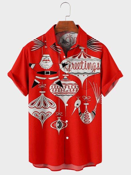 

Christmas Short Sleeve Shirt Collar Shirts & Tops, Red, Men's Floral shirt