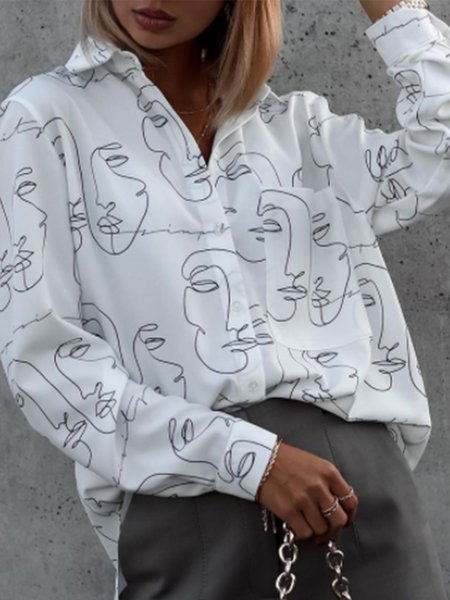 

Loosen Abstract Shirt Collar Top, As picture, Blouses and Shirts