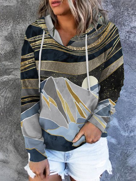 

Abstract Print Women's Hooded Loosen Sweatshirt, As picture, Hoodies&Sweatshirts
