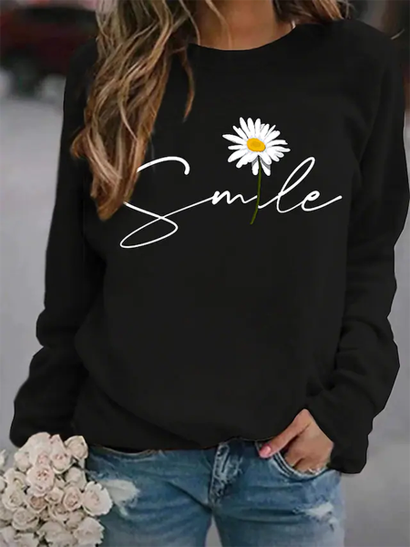 

Stampato Maniche Lunghe Girocollo Casuale Felpa, Nero, Hoodies & Sweatshirts