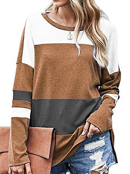 

Plus size Color Block Long Sleeve Shirts & Tops, Multicolor, T-Shirts