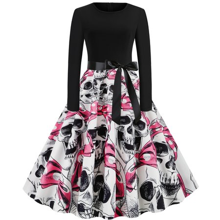

Sweet Crew Neck Printed Dresses, Black, Casual Dresses