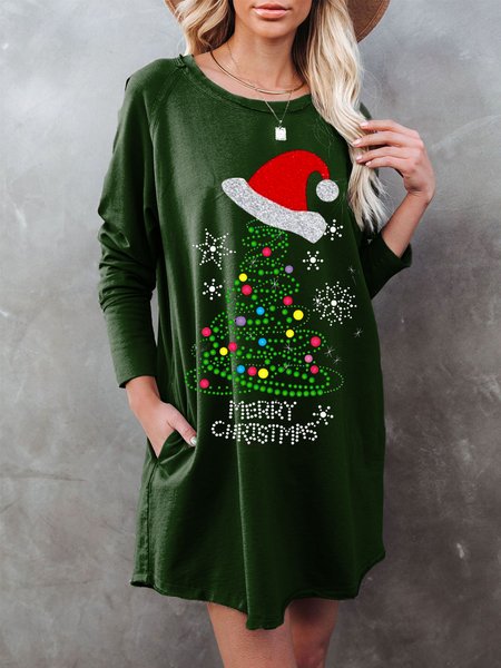 

Loosen Crew Neck Casual Dresses, Dark green, Mini Dresses