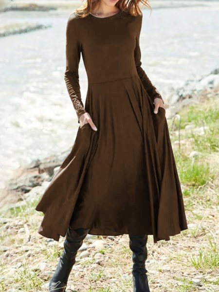 

Casuale Allentare Abito, Marrone, Maxi Dresses