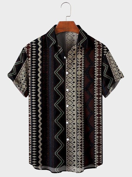 

Shirt Collar Short Sleeve Shirts, Black, Men's Floral shirt