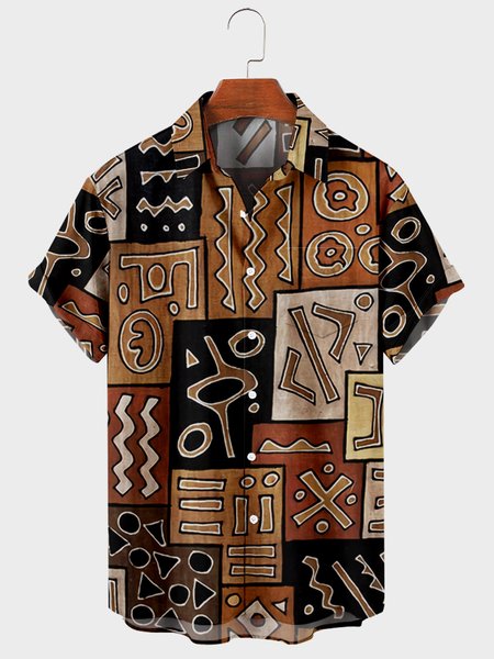 

Short Sleeve Shirt Collar Shirts, Brown, Men's Floral shirt