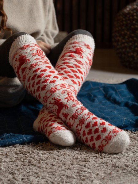 

Love Elk Knitted Socks, As picture, Socks