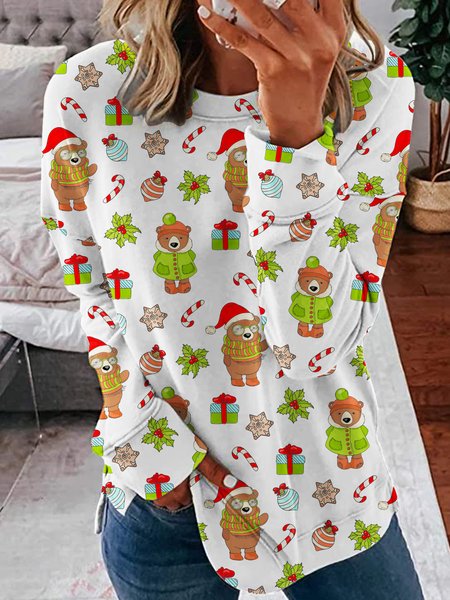 

Xmas Bear Regular Fit Crew Neck Animal Sweatshirt, As picture, Hoodies&Sweatshirts