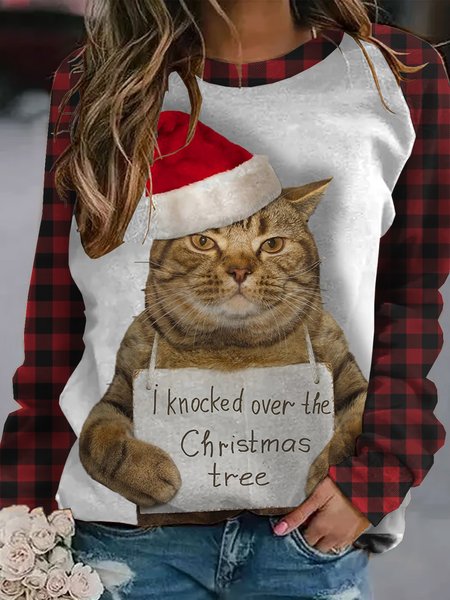 

Bad Cat Holiday Casual Christmas Sweatshirt, As picture, Hoodies&Sweatshirts
