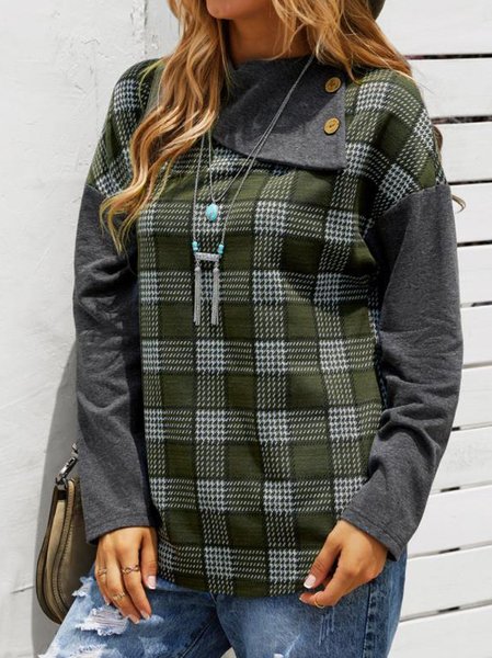 

Vintage Patchwork Grid Printed Off Shoulder Shirts & Tops, Gray, Tees & T-shirts