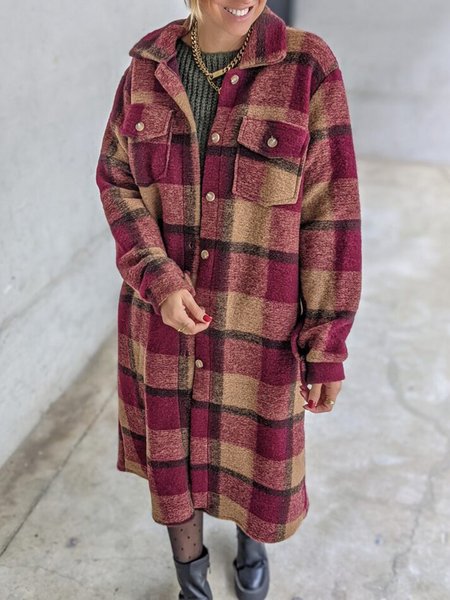 

Woolen Loosen Outerwear, Red, Outerwear
