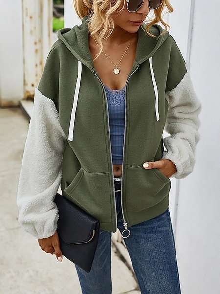 Solid Simple Loosen Long Sleeves Hooded Knit coat, Green, Outerwear