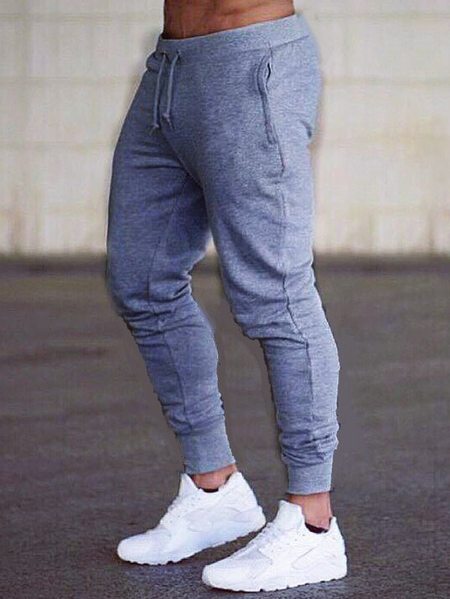 

Drawstring leisure thick cotton trousers, Deep gray, Pants