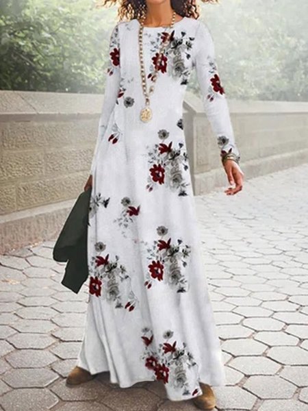 

Regular Fit Casual Crew Neck Dresses, White, Maxi Dresses